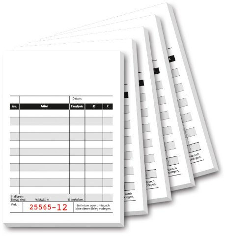 SIGEL KC620 Kassenblock mit Additionsblatt, 10x16,5cm, 5 Stück á 2x50 Blatt