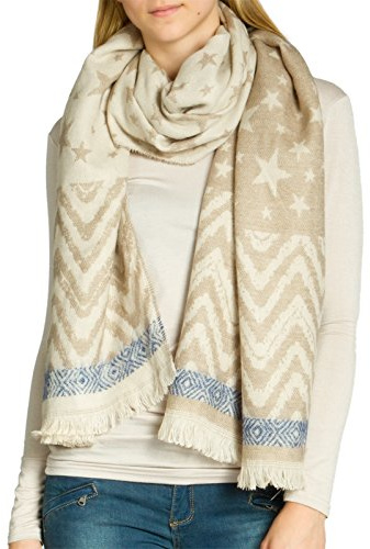 Caspar SC465 Damen großer warmer XXL Schal mit Sterne Muster, Farbe:taupe, Größe:One Size