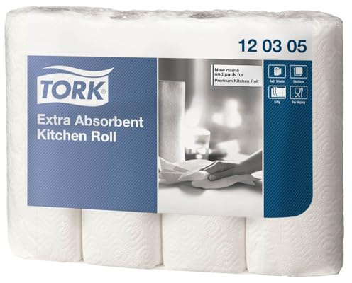 Tork Rotolo di carta assorbente da cucina bianco, Premium, 3 veli, 4 x 51 fogli per rotolo, 120305