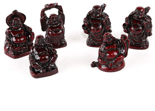lachineuse – Schachtel mit 6 lachenden Buddhas vom Typ Maitreya – kleine Buddha-Statuen – Gesundheit, Glück, Weisheit, Erfolg, Liebe – Feng-Shui-Glücksbringer-Dekor – asiatische Geschenkidee