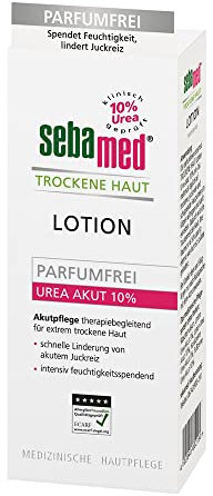 Sebamed - Lozione idratante con Urea Akut 10%, per uomini e donne, senza profumo, con olio di mandorle dolci, per pelli secche, allevia notevolmente il prurito e aiuta la pelle a tornare liscia