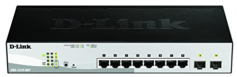 D-Link DGS-1210-08P/B 8-Port Gigabit PoE Smart Managed Switch mit 2 SFP-Anschlüssen (8 x PoE-Anschlüsse) – nur UK-Netzkabel