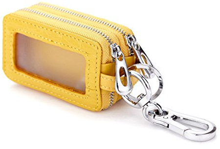 Esdrem Unisex Handmade Genuine Leather Zipper Key Chain Case Pouch Car Key Holder Bag (Yellow)