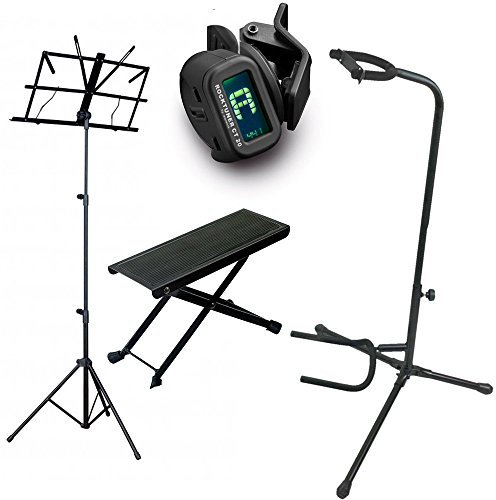 Zoundhouse Einsteiger-Bundle (54: Fußbank + Notenständer + Gitarrenständer + Clip-On Tuner/schwarz)