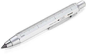 Troika ZIMMERMANN 5,6 BLEISTIFT- PEN56/SI, mine (5,6 mm HB-mine), righello in centimetri/pollici, scala 1:20 m/1:50 m, temperamatite in ottone laccato argento