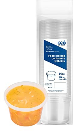 EDI [16 OZ, 25 Sets] Plastic Deli Food Storage Containers with Airtight Lids | Microwave-, Freezer-, Dishwasher-Safe | BPA Free | Heavy-Duty | Meal Prep | Leakproof | Recyclable