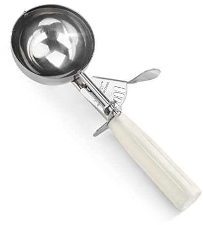 New Star Foodservice 34745 Commercial-Grade Thumb Press Food Disher/Ice Cream Scoop, 18/8 Stainless Steel, 4.67 oz, Size 6, White