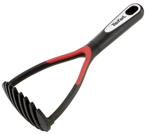 Tefal Ingenio- Prensapatatas con tope de silicona, diseño curvo para prensado eficaz, mango ergonómico, apto para lavavajillas, fácil de usar y almacenar, rojo y negro, K20712