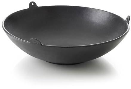 Barbecook Junko Gusseisen Wok zum Befestigen am Schwenkgrill, schwarz, rund, 37 cm