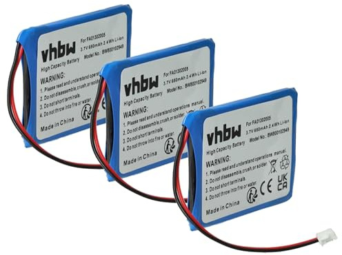 vhbw 3x batteria compatibile con Aastra 660177/R1C, 660177 telefono fisso cordless (650mAh, 3,7V, Li-Ion)