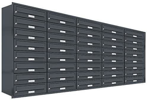AL Briefkastensysteme, 40er Unterputzbriefkasten in Anthrazit Grau RAL 7016, 40 Fach wetterfeste Briefkastenanlage Design modern