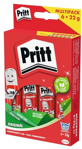 Pritt Colla stick, sicura e adatta ai bambini per arti mestieri, forte scuola ufficio, 6x 22 g