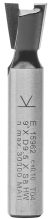 ENT 15962 Gratfräser VHW, Schaft (S) 8 mm, Durchmesser (D) 9,5 mm, NL 9,5 mm, E 9°, SL 32 mm, ohne Vorschneider