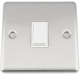 A5 Intermediate Switch 1 Gang - Satin Matt Chrome - Classic - White Insert Plastic Switch - 10 Amp Single 1 Gang