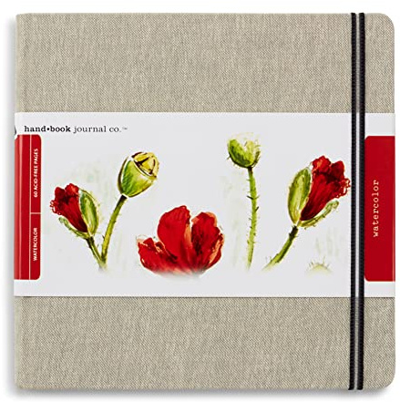 Handbook Watercolor Journal, 8.25 x 8.25 Square, 200 GSM Cold Press Paper, Natural Linen Cover, 60 Pages Art Sketchbook