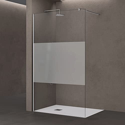 doporro Luxus Duschwand für Dusche Duschabtrennung 130x200cm Walk-In Dusche 8mm ESG-Sicherheitsglas Milchglas-Streifen inkl. Nanobeschichtung Bremen01MS