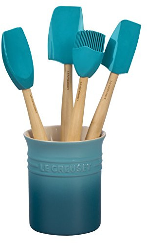 Le Creuset Silicone Craft Series Utensil Set with Stoneware Crock, 5 pc., Caribbean