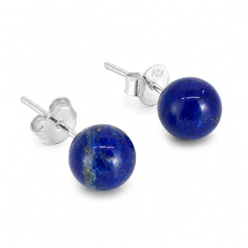 Budawi® Lapislazuli Ohrstecker 8 mm Kugel Perle 925er Silber Ohrringe Stecker
