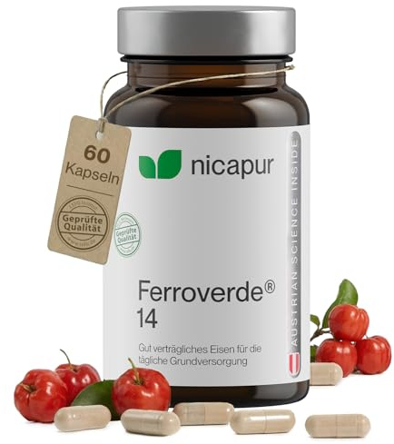 nicapur Ferroverde 14 – 14 mg Eisen mit Vitamin C aus roter Acerola – 60 Kapseln, vegan, laktosefrei & laborgeprüft