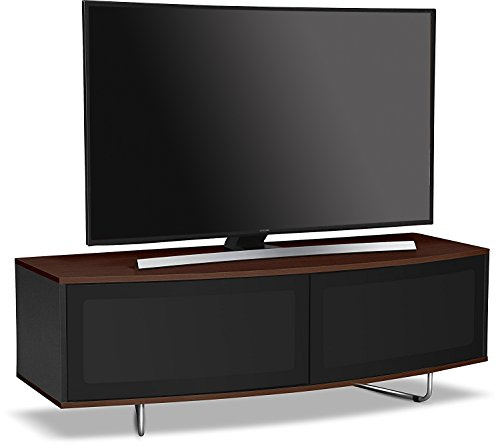 Centurion Supports Caru Gloss Black and Walnut Beam-Thru Remote Friendly Super-Contemporary D Shape Design 32-65 LED/OLED/LCD TV Cabinet