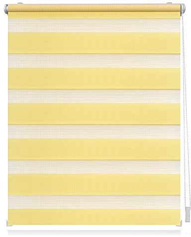 Lichtblick Doppelrollo Klemmfix ohne Bohren, Streifen, Blickdicht, Klemmträger-Montage, Sichtschutz, Wandmongtage, Deckenmontage, für Fenster und Türen 80 cm x 150 cm (B x L), Gelb