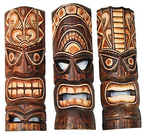 Interlifestyle 3 Tiki Wandmasken je 30cm Wandmaske Tiki Maske Hawaii Holzmaske Masken