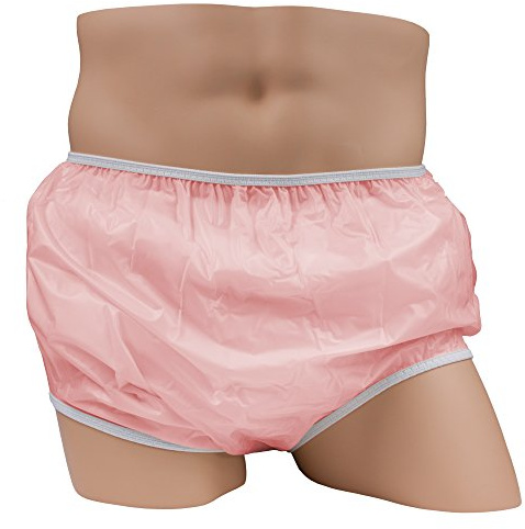 LeakMaster Adult Pull-On Vinyl Plastic Pants - Soft, Quiet and Form Fitting Incontinence Waterproof Diaper Covers for Adults - Pink, Medium Fits 32-36 Inch Waist