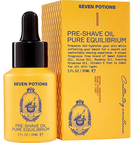 Seven Potions Olio Prebarba da Uomo - Ideale per Pelli Sensibili - Lozione Pre Barba per Lubrificare, Proteggere il Viso e Ridurre i Tagli - Naturale, Biologico, Vegano e Cruelty Free (30ml)