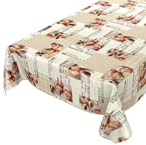 ANRO Wachstuchtischdecke Wachstuch Wachstischdecke Tischdecke abwaschbar Kaffee Croissant Beige 200 x 140cm