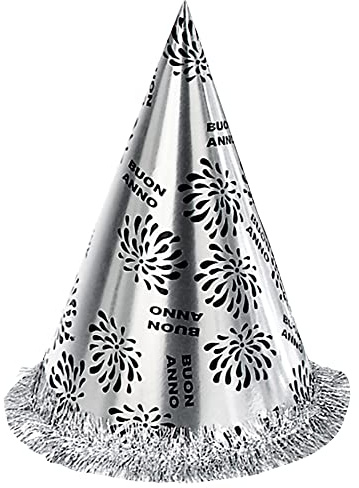 Widmann 7979E - Partyhut Buon Anno, Silber, 1 Stück, Schwarz/Silber, ca. 28 cm, italienischer Text und Feuerwerk, Frohes neues Jahr, Papp Hut, Silvester, Neujahr