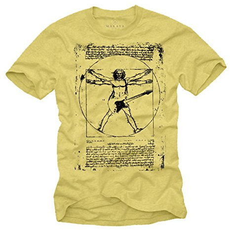 Musik T-Shirts mit Gitarre Leonardo DA Vinci Vintage gelb Männer S