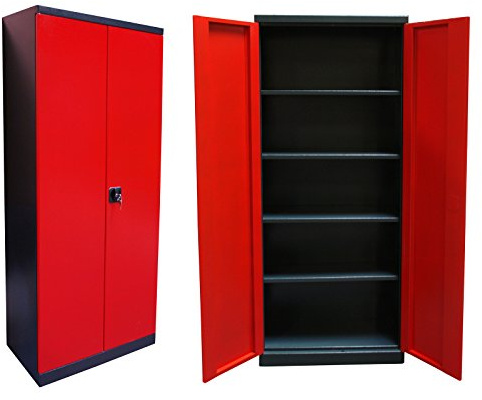 DEMA Werkzeugschrank XL 2-türig – Werkstattschrank, Metallschrank anthrazit/rot H192xB78xT58 cm – robust, abschließbar, geräumig – ideal für Werkstatt, Garage, Hobby
