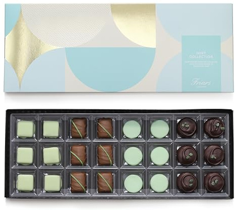 Friars Premium Mint Chocolate Selection Gift Box, 24 Assorted Chocs | Fondant, truffle, frosted, cream & crush styles in milk & dark, vegetarian, a refreshing treat for special occasions