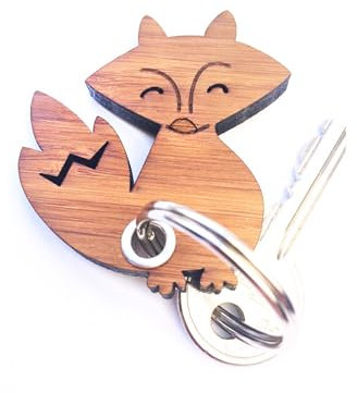 Mr. & Mrs. Panda Schlüsselanhänger Fuchs Deluxe - Geschenk, Holzschlüsselanhänger, Füchse, Taschenanhänger, Schatten, schwarz weiß, Schlüsselbund,