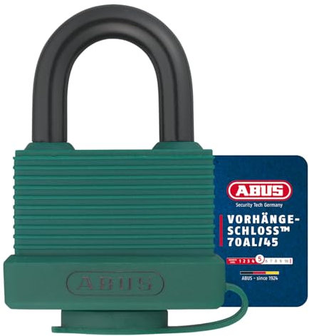 ABUS Vorhängeschloss 70AL/45 aus massivem Aluminium - wetterfest - mit Schutzkappe und Kunststoffummantelung - ABUS-Sicherheitslevel 5 - Grün