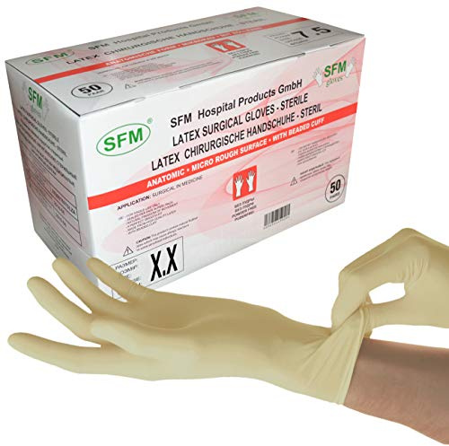 SFM ® OP Latex STERIL : 6.0, 6.5, 7.0, 7.5, 8.0, 8.5, 9.0 puderfrei texturiert chirurgische OP-Handschuhe Einmalhandschuhe Einweghandschuhe weiß 8.0 (50 Paare)