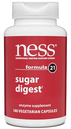 Ness® Sugar Digest | Multi-Enzyme Digestive Supplement | Supports Sugar & Carbohydrate Digestion | Amylase, Lactase & Invertase Enzyme Blend | 180 Vegetarian Capsules