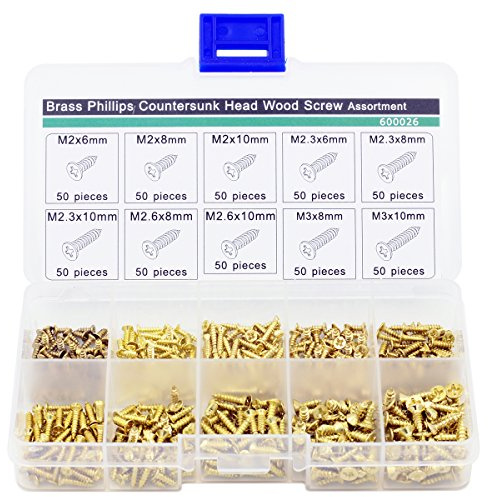 Brass Countersunk Head Wood Screw Assortment Kit,Pack of 500,Gold