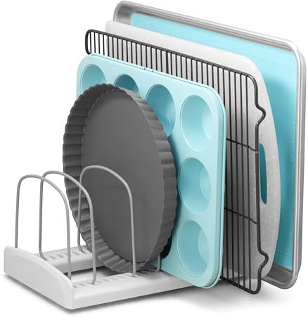 YouCopia StoreMore Adjustable Bakeware Rack, Cookie Sheet, Baking Pan, and Tray Organiser for Kitchen Cupboard and Pantry Storage, Standard, White