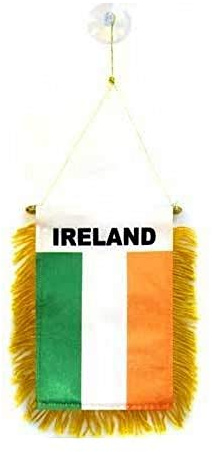 AZ FLAG Wimpel Irland 15x10 cm Mini-Wimpel Irische Polyester 100D Saugnapf | Für außen Dreieckswimpel Ireland genähte Kanten und verstärkte Ausführung 100D Polyester