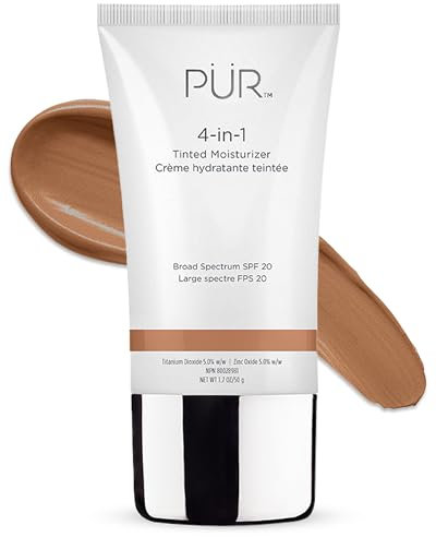 PÜR MINERALS 4-in-1 Tinted Moisturizer with SPF 20 - Hydrating Skin Tint Face Moisturizer, Primer & Foundation with Shea Butter, Aloe Vera & Vitamin B3 - Vegan Friendly, Paraben Free (Tan)