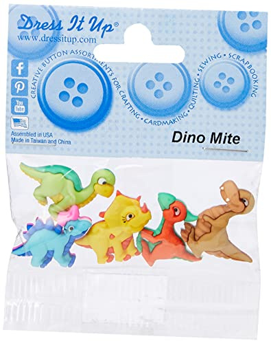 Dino Mite Dress it Up Button 23 x 19-27 x 22 mm, 5 Stück, Mehrfarbig, 10 x 8 x 1 cm