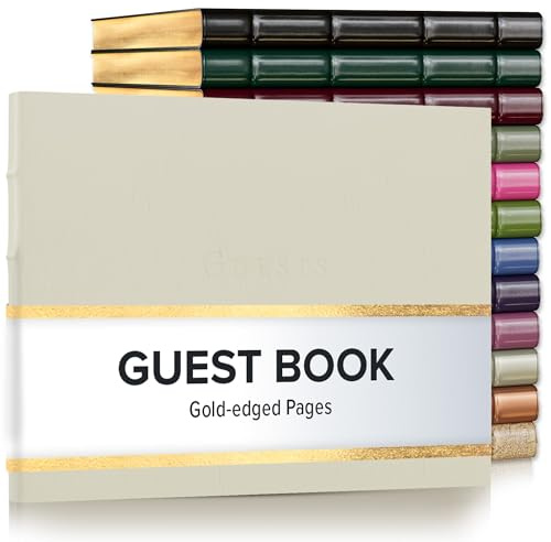 Gallery Leather Guest Book - Great for Wedding, Reception, Baby and Bridal Shower, Birthday Party and Vacation Home - 192 Lined Pages to Sign in, add Polaroid Photo - Hardcover 9x7 - Freeport Ivory