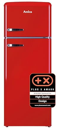 Amica KGC 15630 R Retro Kühl-/Gefrierkombination / Chili Red (Rot) / 144cm (H) x 55cm (B) x 62cm (T) / Retro-Design / Kühlschrank mit Gefrierfach
