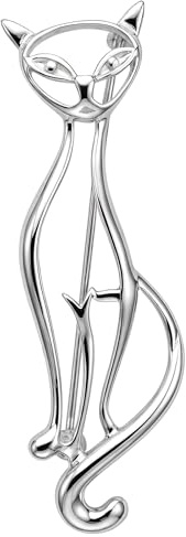 Alexander Castle 925 Sterling Silber Katzenbrosche für Frauen - Damen Brosche Pin mit Schmuck Geschenk Box - 60mm x 25mm