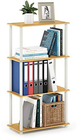 Furinno Turn-N-Tube 4-Stufe Mehrzweck-Regal, Buche / Weiß, 59.9 (Breite) x 109.9 (Höhe) x 29.7 (Tiefe) cm | Bücherregal mit breitem offenem Rahmen, Eckregal, für Organisation, Wohnzimmer, Garage, Heimbüro