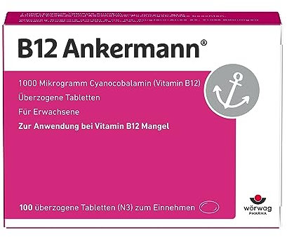B12 Ankermann, 100 Stück: 1.000 Mikrogramm Vitamin B12 Tabletten, hochdosiert, effektiv gegen Müdigkeit & Erschöpfung infolge von Vitamin-B12-Mangel, für mehr Energie & Leistungsfähigkeit, 1x täglich