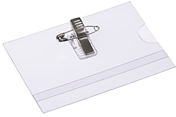 EUROPEL Lot de 24 Porte-badges 90×60 mm – Grand format, pince crocodile + épingle de sécurité + inserts vierges inclus, PVC transparent, pour conférence, salon et événement