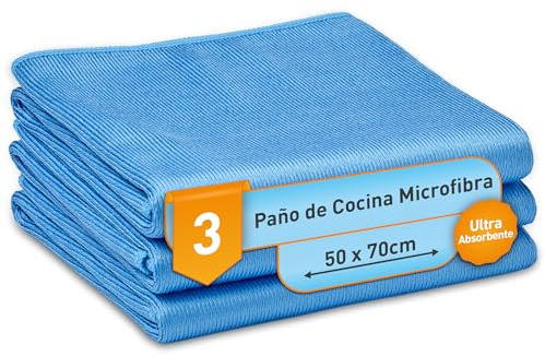culiclean Mikrofasertücher Auto – extrem saugfähig, Blau, 50x70 cm, 3X | Microfasertücher, Putztücher, Küchentücher, bis 95°C kochfest waschbar, trocknergeeignet