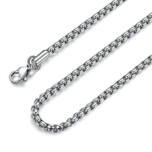 FOSIR Mens Round Box Chain, Stainless Steel Rolo Chain Necklace for Women Men, 2/3/4/5mm Wide, 18/20/22/24/26/30 Inch long